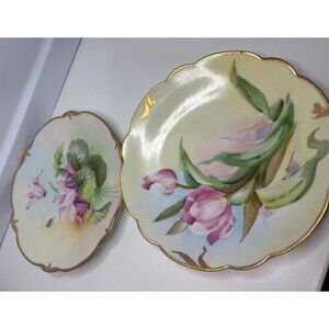 2 different Antique Pickard Hand painted floral Plate 1890s artists signed